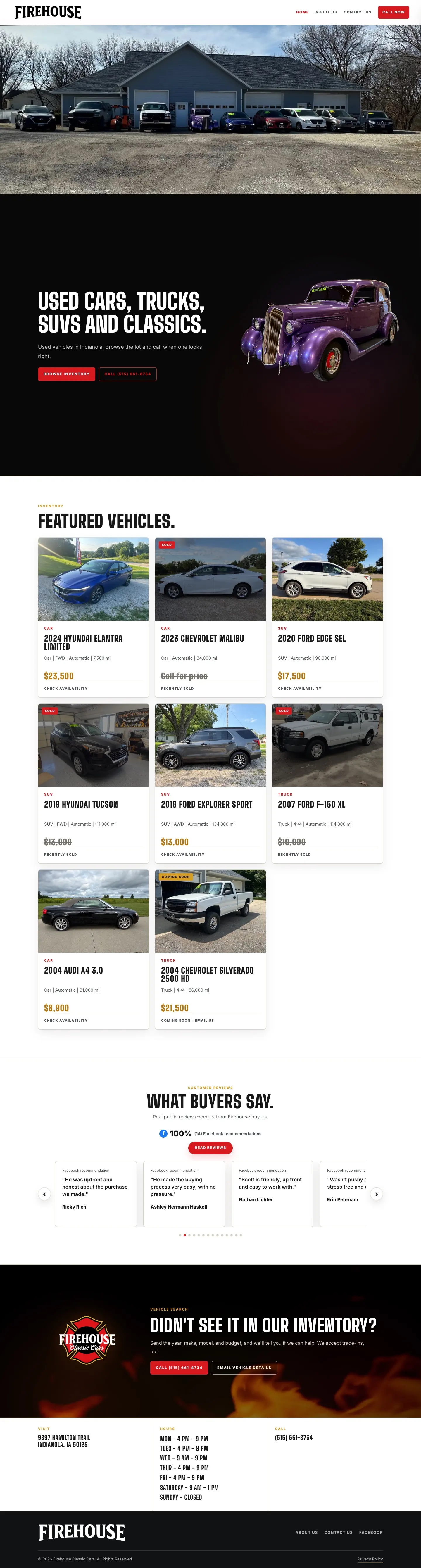 Firehouse Classic Cars website designed by Bostella
